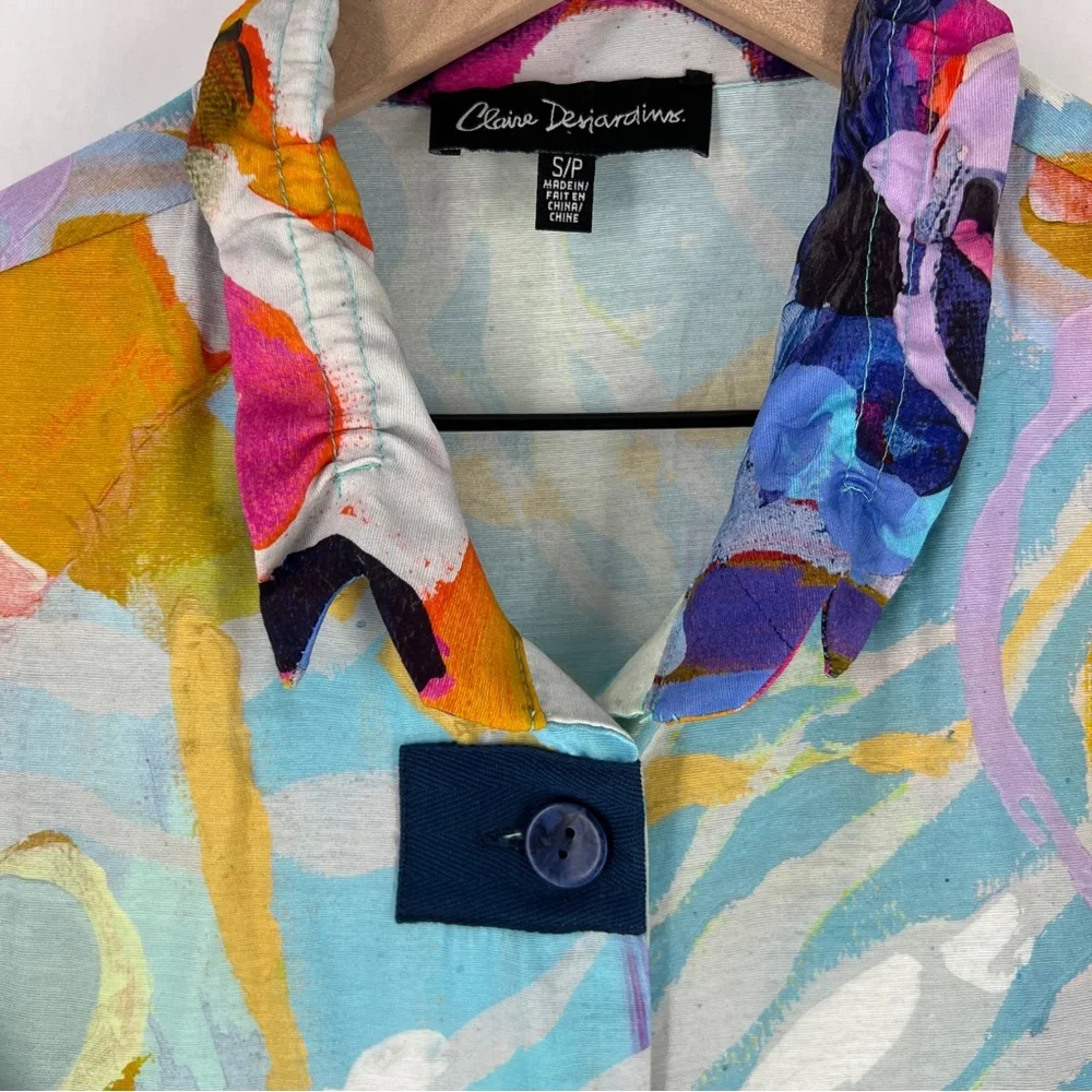 Claire Desjardins Colorful‎ Abstract Sleeveless Button Front Tunic Lagenlook - Picture 3 of 16